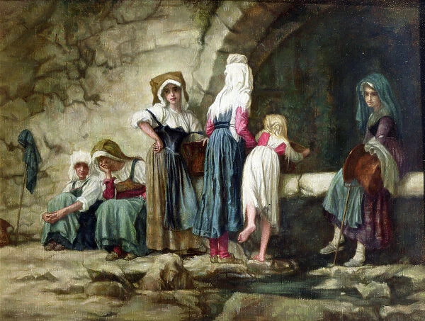 Peasants at a Fountain (oil on canvas)