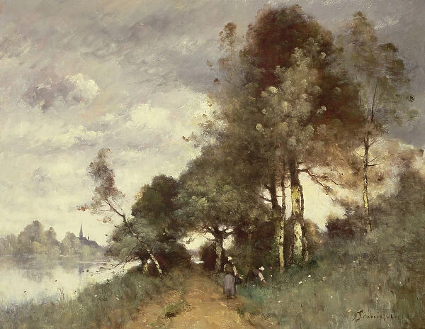 Peasants Gathering Flowers Beside a River