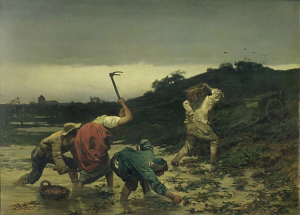 Peasants Harvesting Potatoes During the Flood of the Rhine in 1852 (oil on canvas)