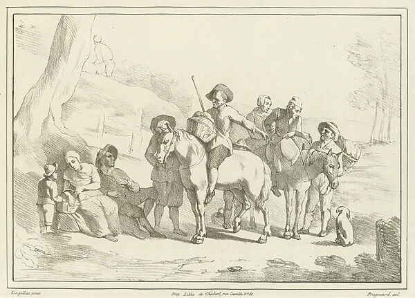 Peasants resting on their way to market (engraving)