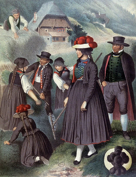 Peasants in the surroundings of Baden, c.1860 (engraving)