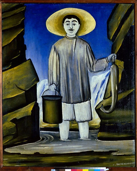 Un pecheur parmi les rochers (Fisherman among the rocks) - Peinture de Niko Pirosmani (1862-1918), huile sur toile (112x90, 5 cm), 1906 - State Tretyakov Gallery, Moscow (Russie)