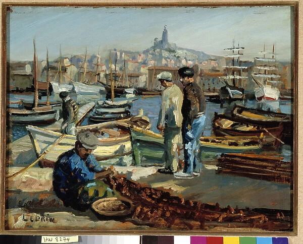 Pecheurs sur le quai du port de Marseille Painting by Marcel Leprin (1891-1933) Mandatory mention: Collection fondation regards de Provence, Marseille