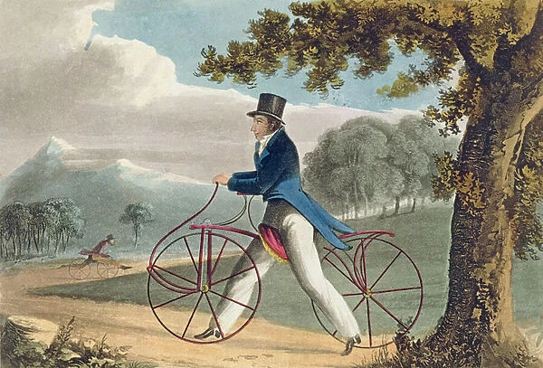 Pedestrian Hobbyhorse, from Ackermanns Repository of Arts, 1819 (colour litho)