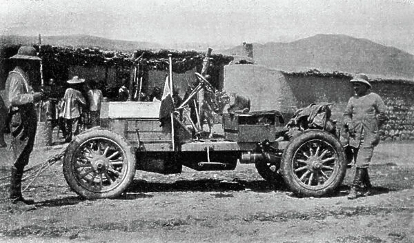 The Peking to Paris motor race 1907 : here Itala car of prince Scipion Borghese (l) and his mechanic Ettore Guizzardi (r) during a stop