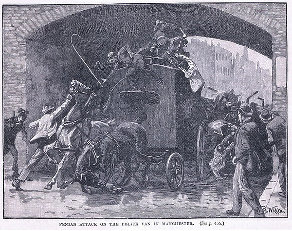 Penian attack on the police van at Manchester 1867 AD (litho)