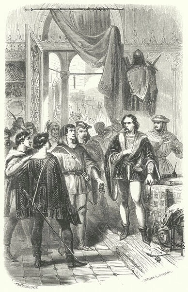 The people of Ghent asking Philip van Artevelde to lead their rebellion against Louis II, Count of Flanders, 1381 (engraving)