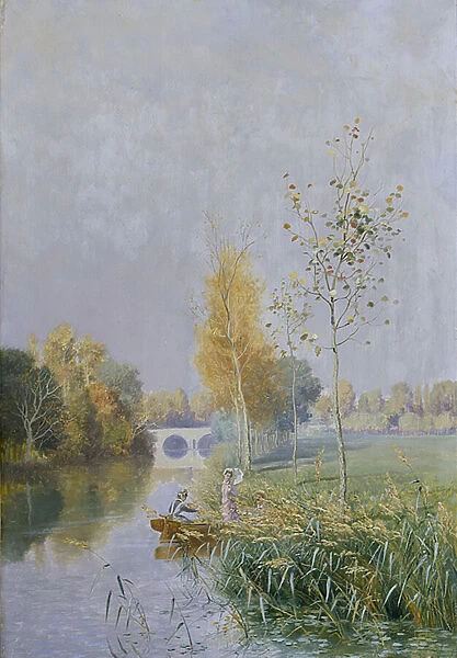 People in a river landscape, 1879 (oil on canvas)