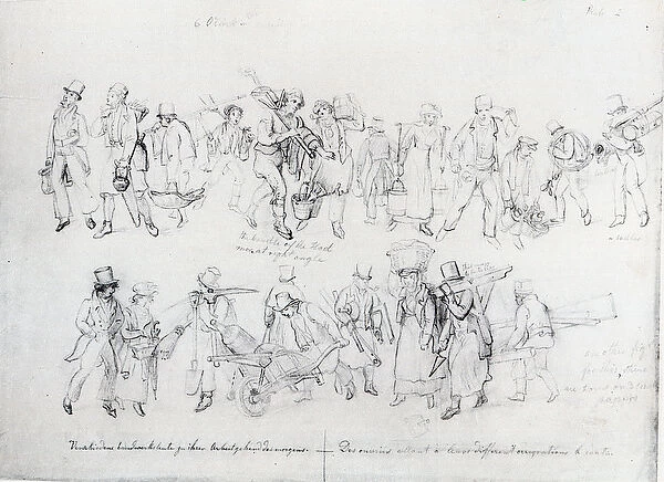People of Various Occupations on their way to work (pencil on paper)