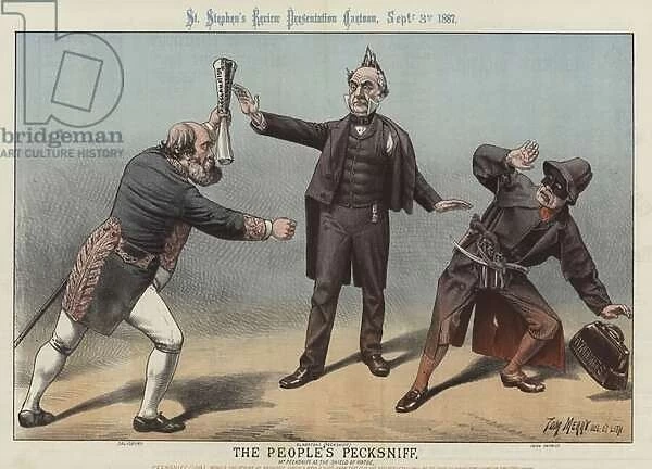 The Peoples Pecksniff, 1887 (coloured engraving)