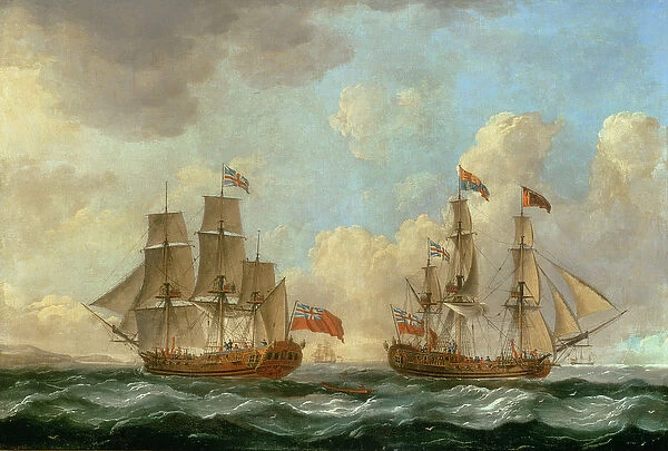 The Peregrine in Two Positions off the Coast, 1766 (oil on canvas)