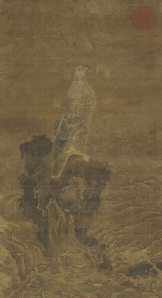 Peregrine on a Rock amid Waves, c. 1500 (ink and colour on silk)