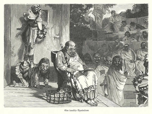 Performance of a comedy at a theatre in Ancient Greece (engraving)