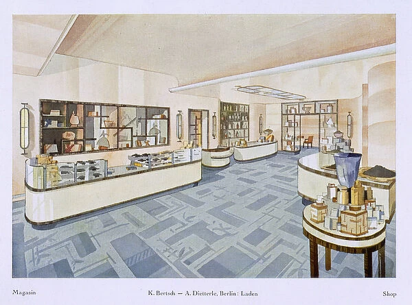 Perfume shop, illustration from Modern Interiors in Colour, 1929 (colour litho)