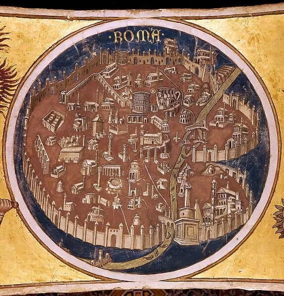 Perspective map of Rome with the monuments of antiquity, 1414 (fresco)