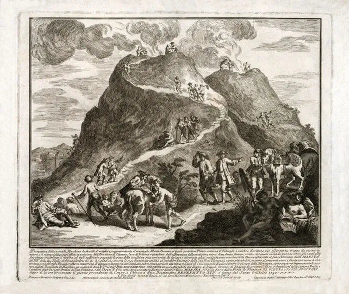 Framed Print : Perspective of the second eruption of Vesuvius, published 1750 (etching) Framed Print : Perspective of the second eruption of Vesuvius, published 1750 (etching)