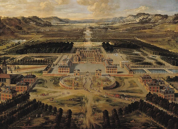 Perspective view of the Chateau, Gardens and Park of Versailles seen from the Avenue de Paris