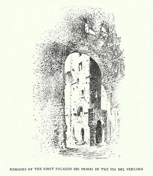 Perugia: Remains of the first Palazzo dei Priori in the Via del Verzaro (engraving)