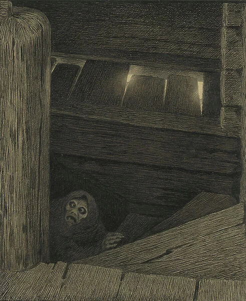 Pesta on the stairs, 1894-96 (pencil, ink, black wax crayon and wash on paper)