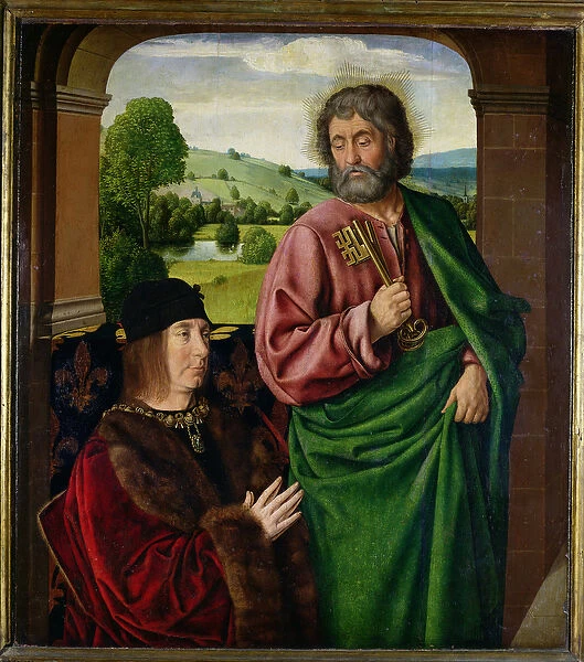 Peter II (1439-1503) Duke of Bourbon presented by St. Peter, left hand wing of a triptych, c