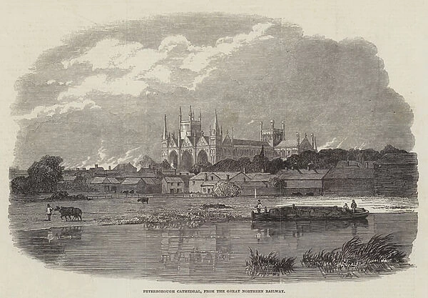 Peterborough Cathedral, from the Great Northern Railway (engraving)