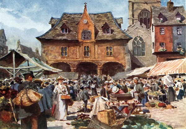 Peterborough, the Market Place (colour litho)