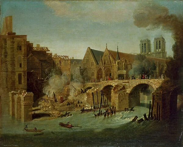 The Petit Pont after the fire of 1718, 1718 (oil on canvas)