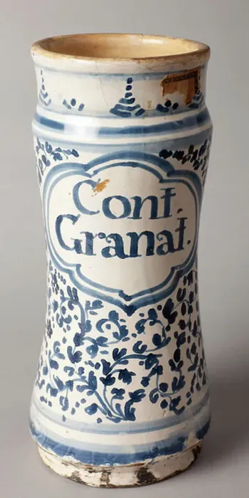 Framed Print : Pharmacy can. Glazed earthenware. Barcelona. Second half 18th century. Museum inventory no: 1301.2