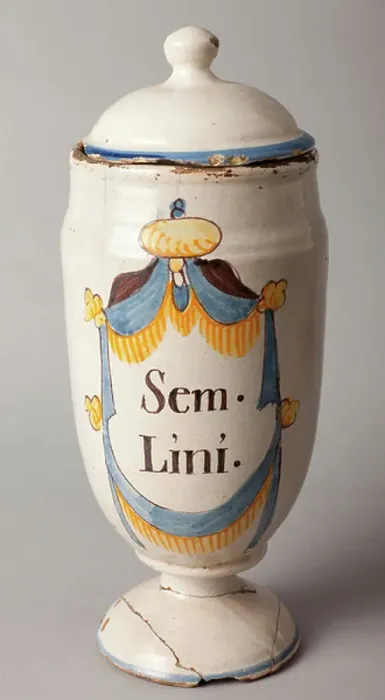 Framed Print : Pharmacy can. Polychrome earthenware. Last part of 18th - begin 19th century. Museum inventory no: 1308