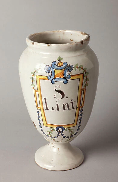 Pharmacy can. Polychrome earthenware. Barcelona. Last part of 18th - begin 19th century. Museum inventory no: 1298.1