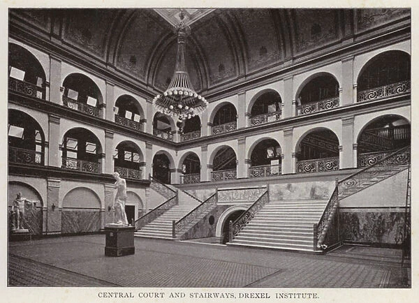 Philadelphia: Central Court and Stairways, Drexel Institute (b  /  w photo)