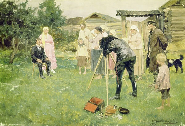 Photographer in a village, 1921 (oil on canvas)
