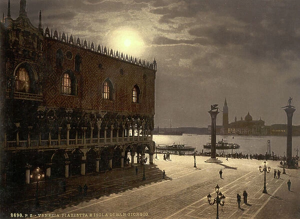 Piazzetta and San Georgio by moonlight, Venice, Italy, c.1890-1900 (photochrom)