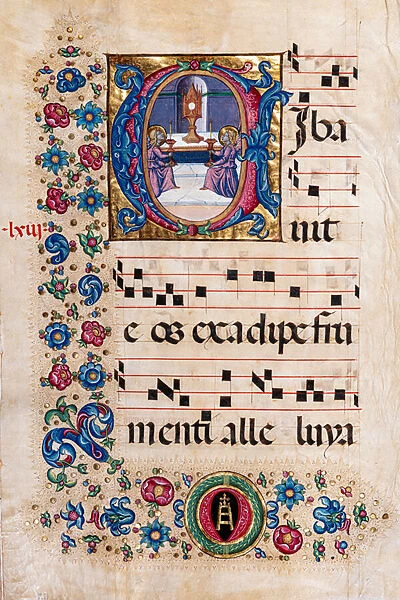 Piccolomini Library: choir book, cod. 101. 7, ff. 63v with 'Corpus Domini', by Pellegrino di Mariano
