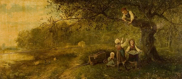 Picking Apples, late 19th century (oil on panel)