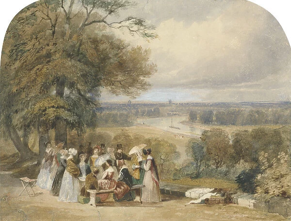 A Picnic on Richmond Hill (w  /  c with bodycolour & gum on paper)