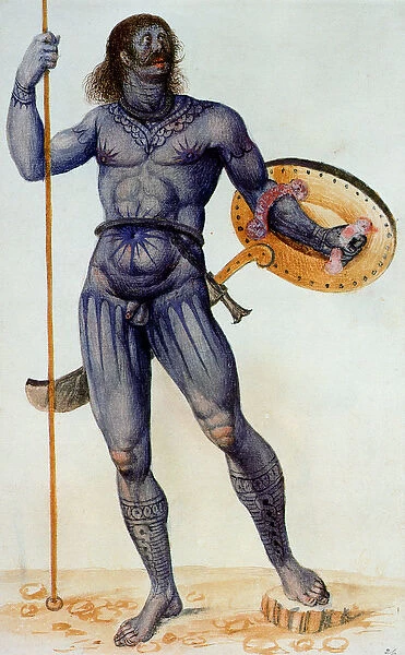 Pictish Man Holding a Shield (litho)