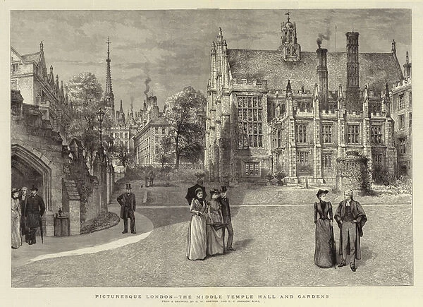 Picturesque London, the Middle Temple Hall and Gardens (engraving)
