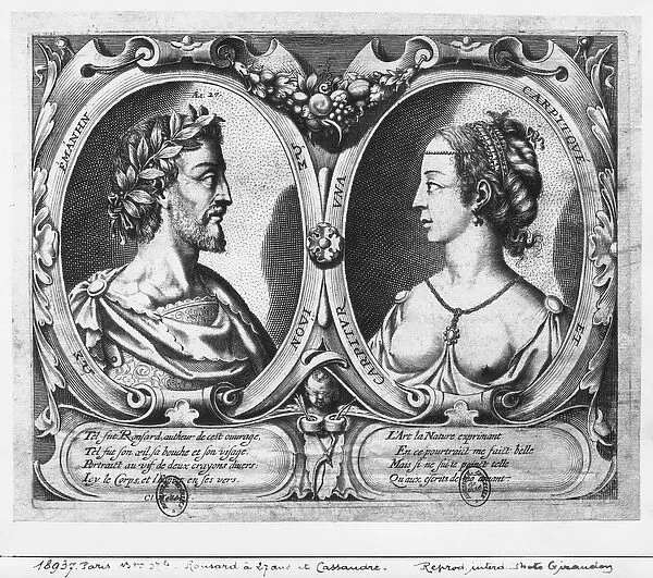 Pierre de Ronsard, aged 27 and Cassandre Salviati (engraving) (b  /  w photo)