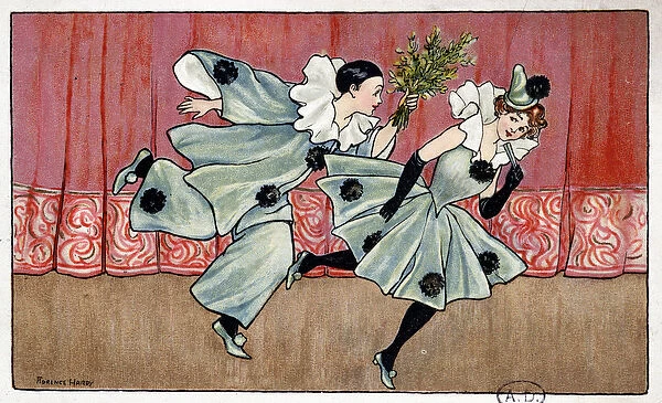 Pierrot running after Colombine - dess. by Florence Hardy, deb. 20th century