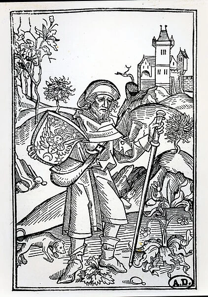 The pilgrim with his dog in front of a castle, frontispiece illustration of the second
