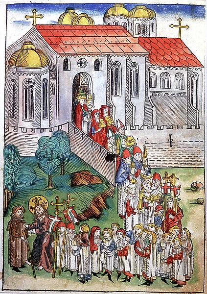 Pilgrimage in Saint James of Compostelle, engraving, late 15th century