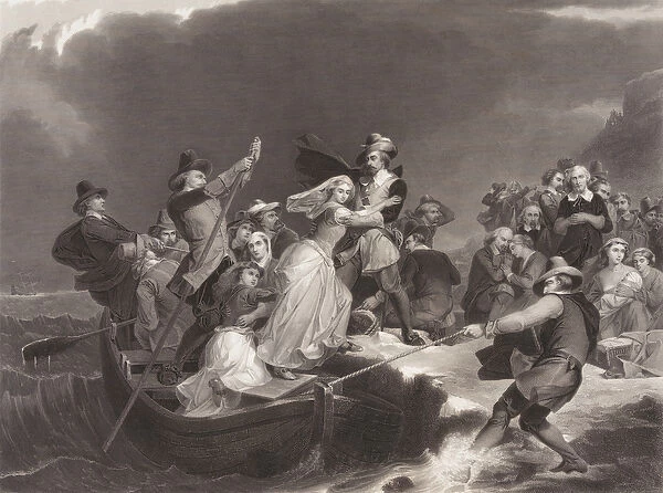 The Pilgrims Landing at Plymouth Rock in 1620, 1869 (b  /  w engraving)