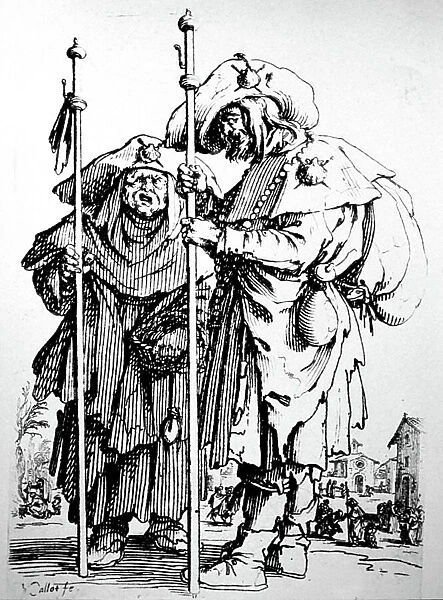 Pilgrims in Saint James of Compostelle, engraving 17th century