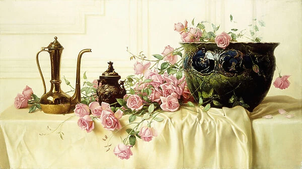 Pink Roses, (oil on canvas)