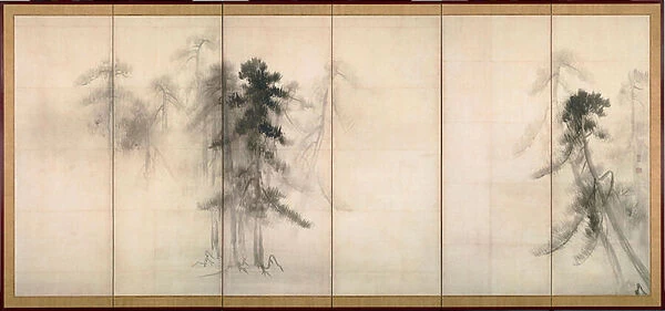 'Pins'Encre sur papier de Tohaku Hasegawa (1539-1610) 16eme siecle Dim 156x356 cm Japon Tokyo National Museum