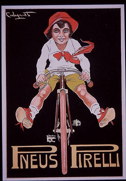 Pirelli bicycle advert, 1916 (colour litho)