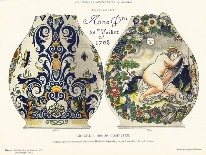 Framed Print : Pitcher (broken) with complex design, Rouen, 1708. 1870 (chromolithograph)