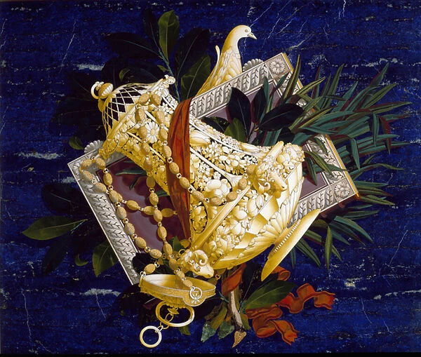Pitcher and leaves. (Marquetry of inlaid marble, 17th century)