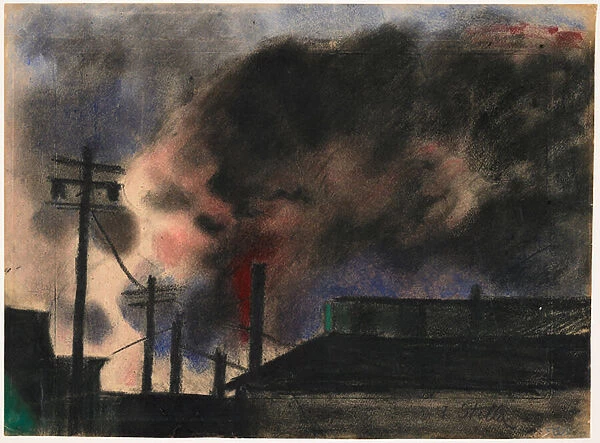 Pittsburgh Factory Scene, 1915-20 (pastel & charcoal)
